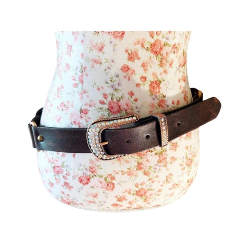 Size Large Jeweled Roper Brown Leather Belt Women's Studded